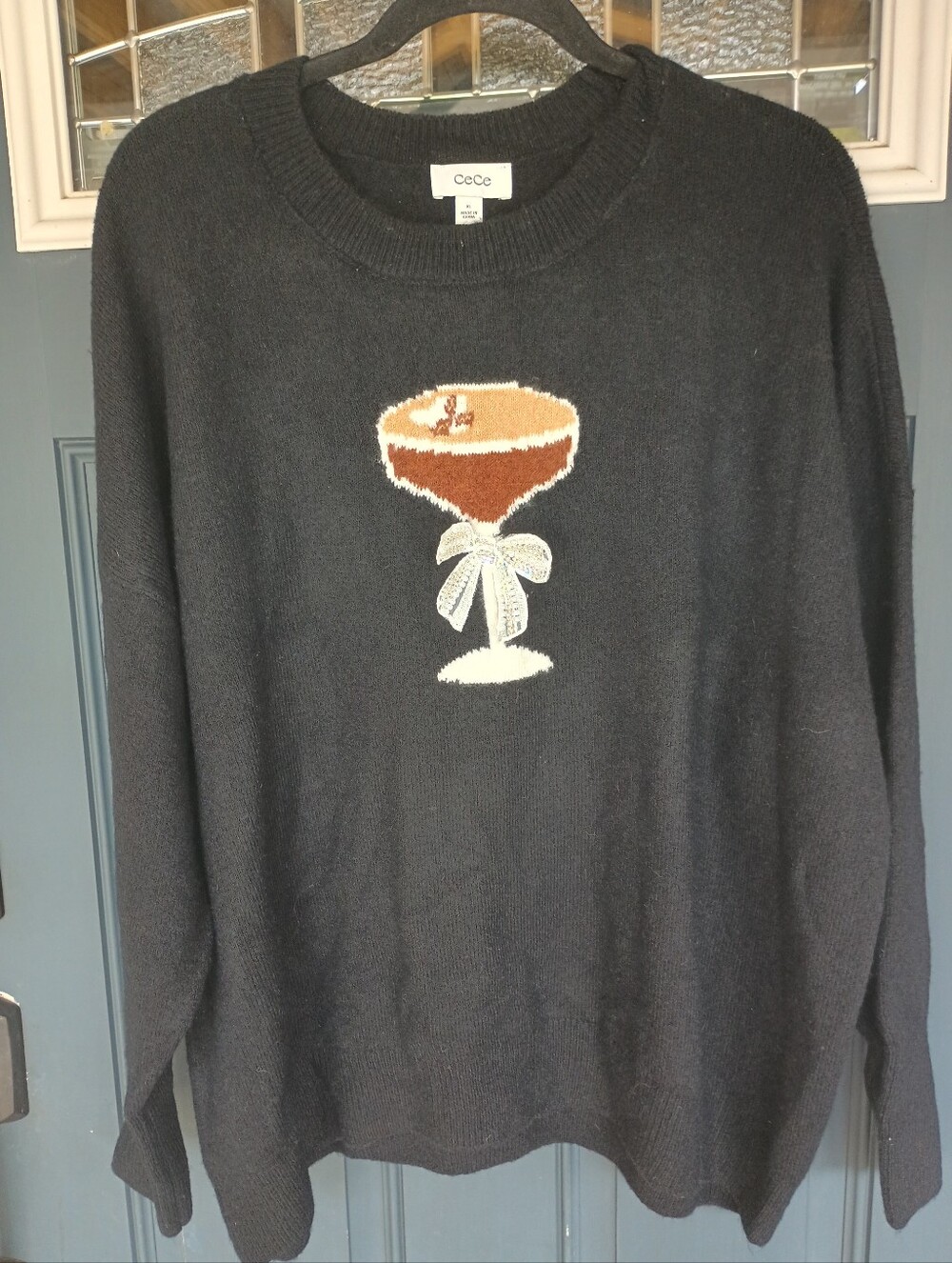 NWT Lg Sleeve Blk Espresso Martini Sweater Sz XL New Year's Eve Girls Night Out